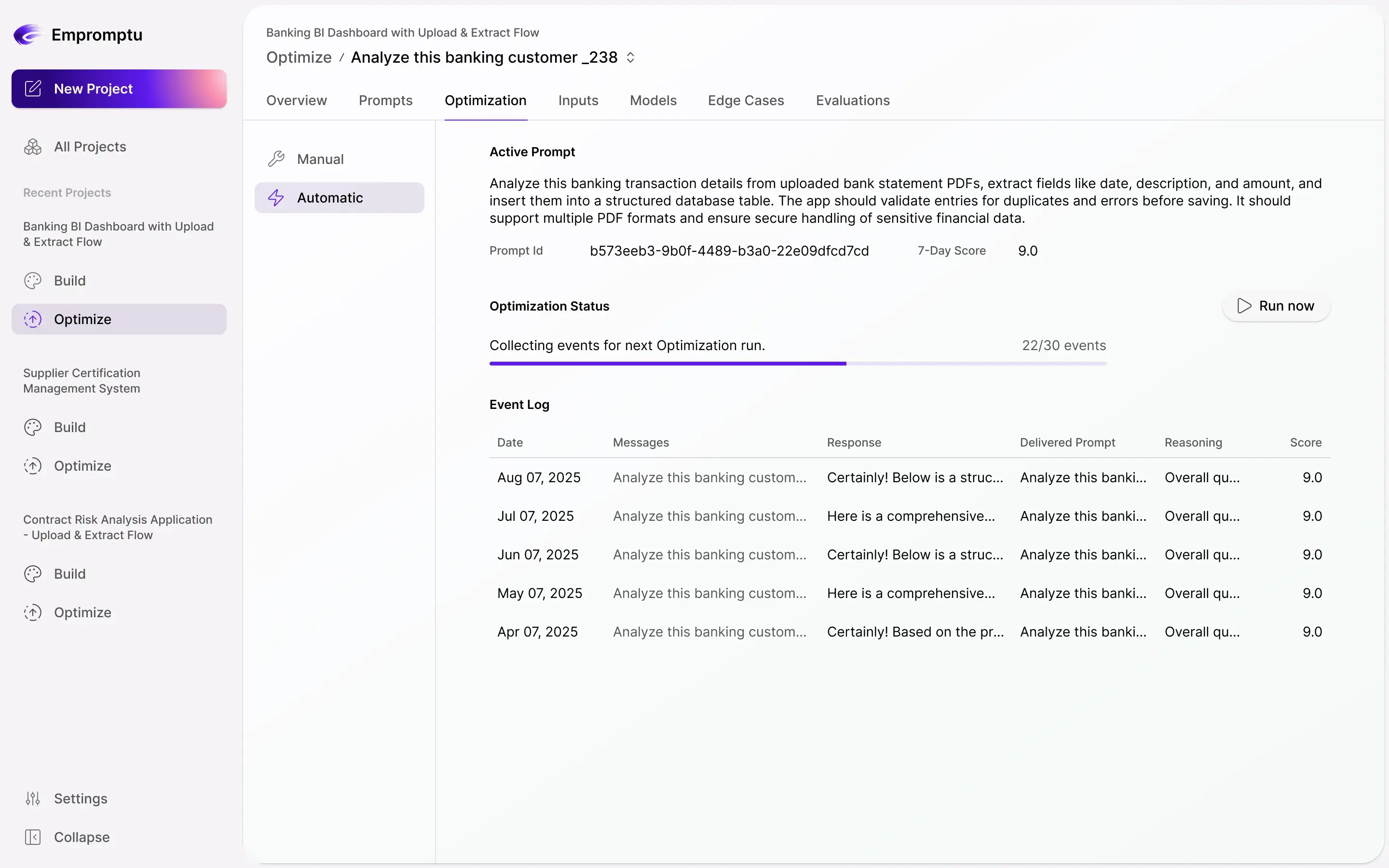 Self-managing AI interface showing learning insights