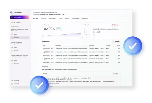 Empromptu platform — building a banking AI application with 82% accuracy and real-time optimization