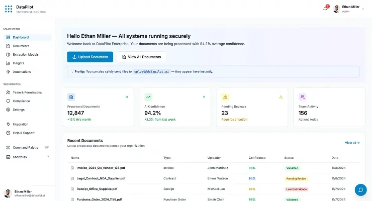 DataPilot — Enterprise document processing with 94%+ confidence